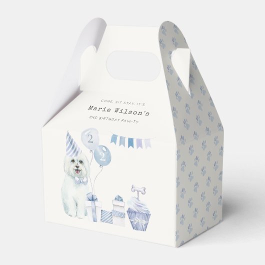 かわいいブルーボーイズパーティー子犬の任意の年齢誕生日 フェイバーボックス (正面サイド)