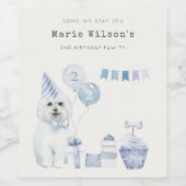 かわいいブルーボーイズパーティー子犬の任意の年齢誕生日 ワインラベル (シングルラベル)