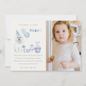 かわいいブルーボーイズ犬 誕生日 写真 パーティー サンキューカード (正面)