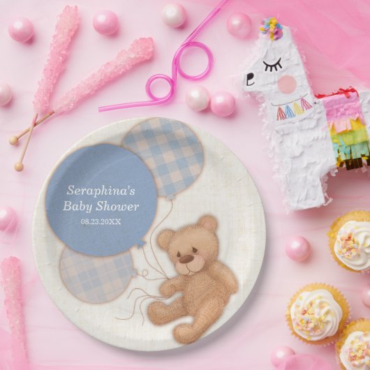 かわいいブルーボーイテディベアベビーシャワー紙プレート ペーパープレート (パーティー)