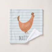 かわいいブルーモノグラムチキンファームのパターンキッズ バスタオルセット (ウォッシュタオル)