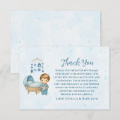 かわいいブルーモバイルクリブベビーコットベビーシャワー サンキューカード (正面/裏面)