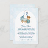 かわいいブルーモバイルクリブベビーコットベビーシャワー サンキューカード (正面/裏面)