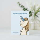 かわいいブルーユニコーン教室バレンタインデー シーズンポストカード (スタンド正面)