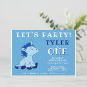 かわいいブルーユニコーン1歳の誕生日パーティー 招待状 (スタンド正面)