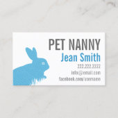 かわいいブルーラビットペットナニーベビーシッター 名刺 (正面)