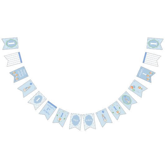 かわいいブルーラビットワン1st 1誕生日 バンティングフラッグ (全)