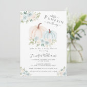 かわいいブルーリトルカボチャフローラ男の赤ちゃんシャワー 招待状 (スタンド正面)