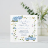 かわいいブルーリボンバラ男の赤ちゃんベビーシャワー 招待状 (スタンド正面)