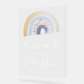 かわいいブルーレインボーベビーシャワーへようこそ アクリルサイン (傾斜)
