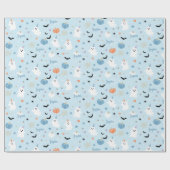 かわいいブルー幽霊ハロウィンパーソナライズされた名付き ラッピングペーパー (フラット)