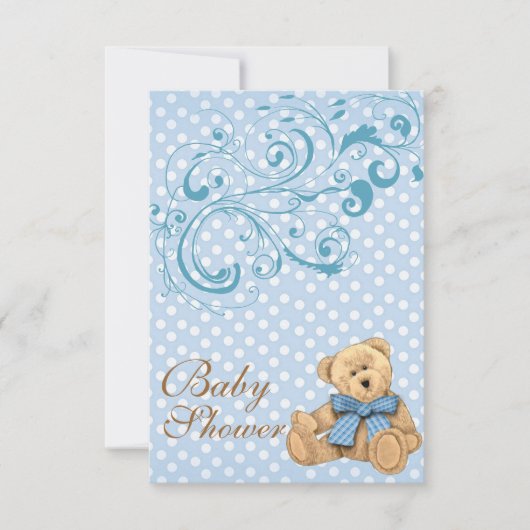 かわいいブルー水玉模様ベビーシャワー招待状 招待状 (正面)