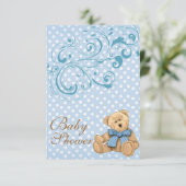 かわいいブルー水玉模様ベビーシャワー招待状 招待状 (スタンド正面)
