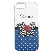 かわいいブルー水玉模様レッドローズシェブロンボウと名前 Case-Mate iPhoneケース (裏面)