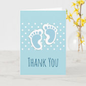 かわいいブルー男の赤ちゃんの足イラストレーションありがとう カード (黄色い花)