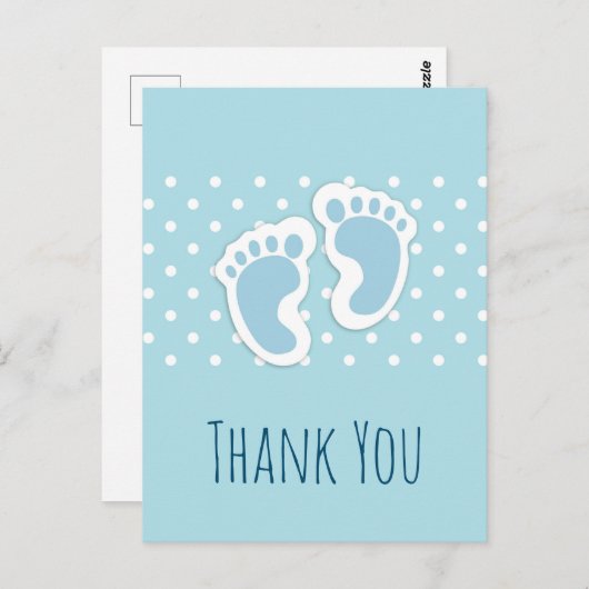 かわいいブルー男の赤ちゃんの足イラストレーションありがとう ポストカード (正面/裏面)