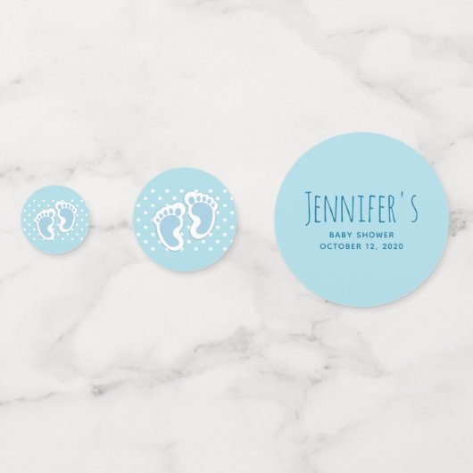 かわいいブルー男の赤ちゃんの足イラストレーションベビーシャワー コンフェッティ (裏面)