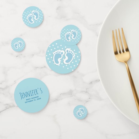 かわいいブルー男の赤ちゃんの足イラストレーションベビーシャワー コンフェッティ (グループ)