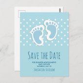 かわいいブルー男の赤ちゃんの足スケッチ日付を保存 ポストカード (正面/裏面)