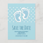 かわいいブルー男の赤ちゃんの足スケッチ日付を保存 ポストカード (正面)