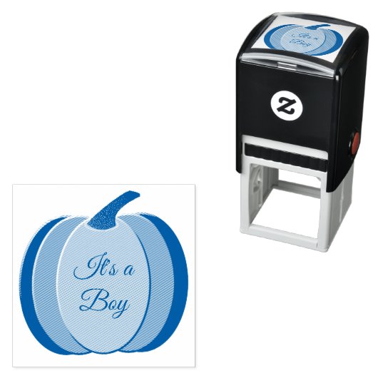 かわいいブルー男の赤ちゃんカボチャカスタムのジェンダーリビール セルフインキングスタンプ (インサイチュ)