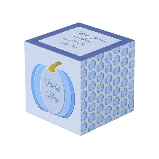 かわいいブルー男の赤ちゃんカボチャ誕生のお知らせ フォトキューブ (正面アングル)