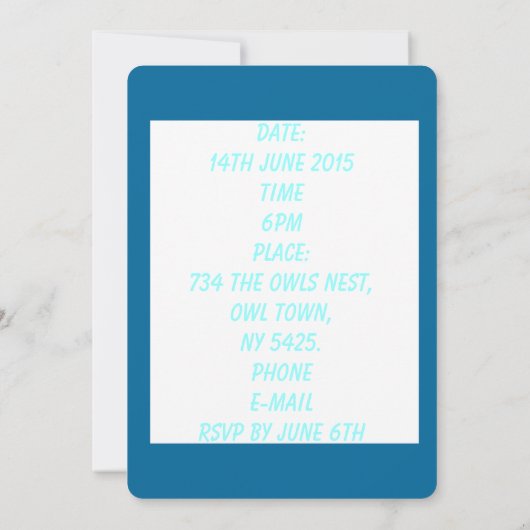 かわいいブルー男の赤ちゃんフクロウカスタムンベビーシャワー 招待状 (裏面)