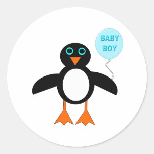 かわいいブルー男の赤ちゃんペンギンステッカー ラウンドシール