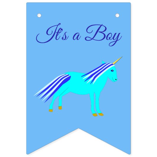 かわいいブルー男の赤ちゃんユニコーンカスタムベイビーシャワーバント バンティングフラッグ (第3の旗)