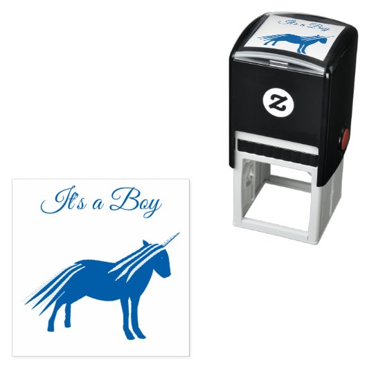 かわいいブルー男の赤ちゃんユニコーンベイビーシャワーカスタム セルフインキングスタンプ (インサイチュ)