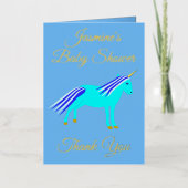 かわいいブルー男の赤ちゃんユニコーン赤ちゃんシャワーありがとう 箔グリーティングカード (正面)