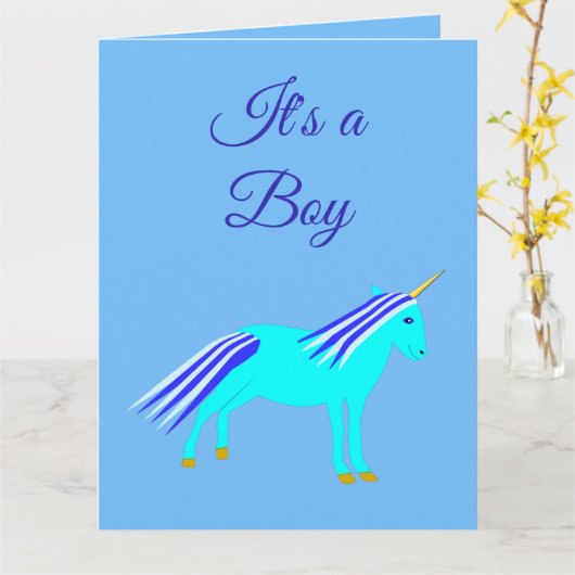 かわいいブルー男の赤ちゃんユニコーン赤ちゃんシャワーありがとうC カード (黄色い花)