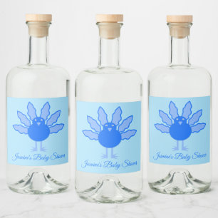 かわいいブルー男の赤ちゃん感謝祭トルコ赤ちゃんシャワー リキュールボトルラベル
