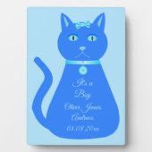 かわいいブルー男の赤ちゃん猫カスタム誕生のお知らせ フォトプラーク (正面)