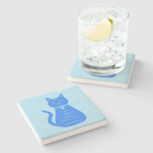 かわいいブルー男の赤ちゃん猫カスタム赤ちゃんシャワー ストーンコースター (横)