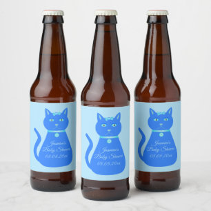 かわいいブルー男の赤ちゃん猫カスタム赤ちゃんシャワー ビールラベル