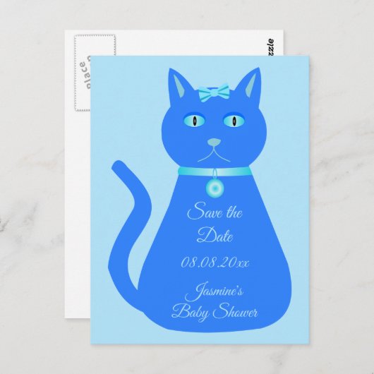 かわいいブルー男の赤ちゃん猫カスタム赤ちゃんシャワー ポストカード (正面/裏面)