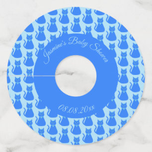 かわいいブルー男の赤ちゃん猫カスタム赤ちゃんシャワー ワイングラスタグ