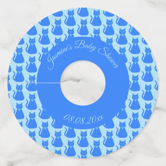 かわいいブルー男の赤ちゃん猫カスタム赤ちゃんシャワー ワイングラスタグ (裏面)