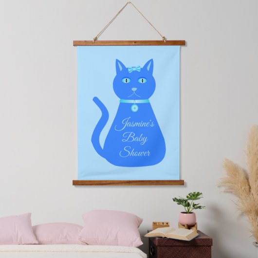 かわいいブルー男の赤ちゃん猫カスタム赤ちゃんシャワー 吊り下げ型タペストリー (寝室)
