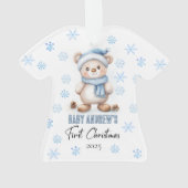 かわいいブルー男の赤ちゃん第1回クリスマスブラウンベア オーナメント (裏面)