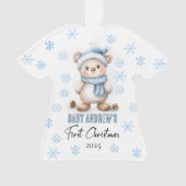 かわいいブルー男の赤ちゃん第1回クリスマスブラウンベア オーナメント (正面)