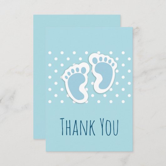 かわいいブルー男の赤ちゃん足ありがとう サンキューカード (正面/裏面)