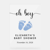 かわいいブルー足男の赤ちゃんシャワーウェルカムフロステッド アクリルサイン (正面)