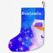 かわいいブルー雪だるまと雪片キッズ スモールクリスマスストッキング (裏面)