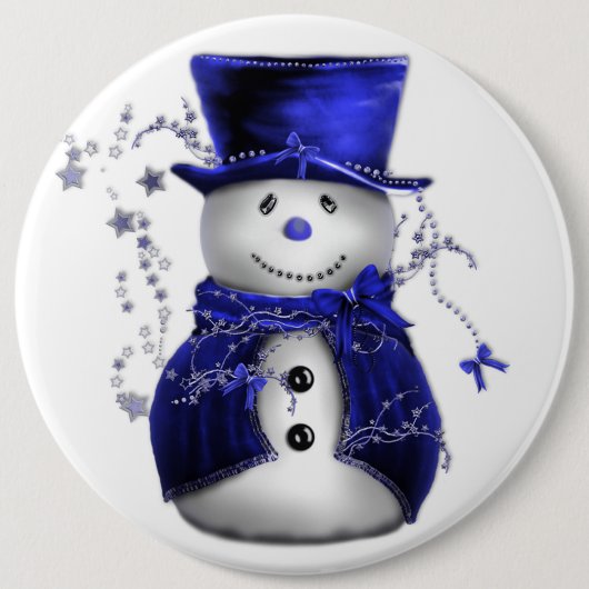 かわいいブルー雪だるまクリスマスボタン 缶バッジ (正面)