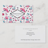 かわいいブルー&ピンクの水彩動物のパターン 名刺 (正面/裏面)