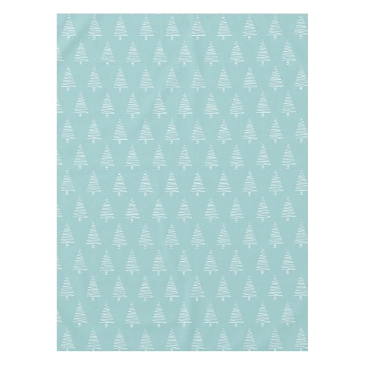 かわいいブルー&ホワイトのクリスマスツリーパターン ホリデー テーブルクロス (正面)