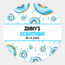 かわいいブルー&ホワイトウォーターカラードーナツボーイ誕生日