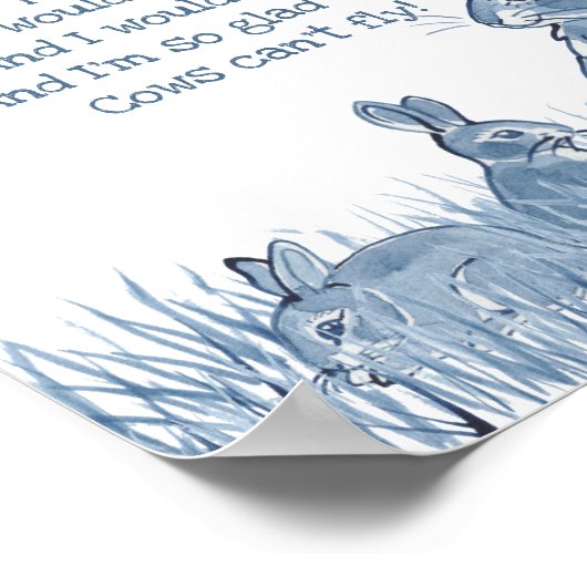 かわいいブルー&ホワイトバニーラビット子供部屋ライムチャイルド ポスター (角)